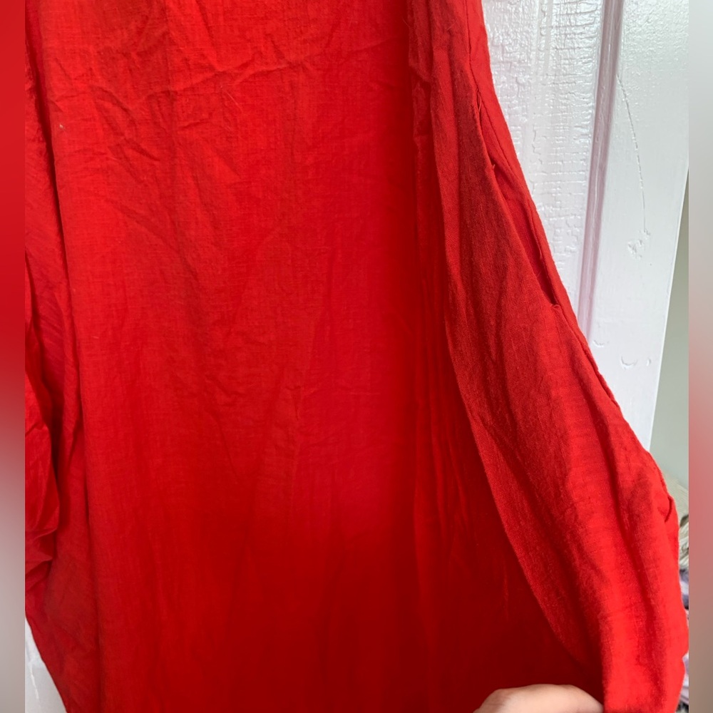 ANSELF LINEN Chic Asymmetrical Red Dress - Picture 3 of 4